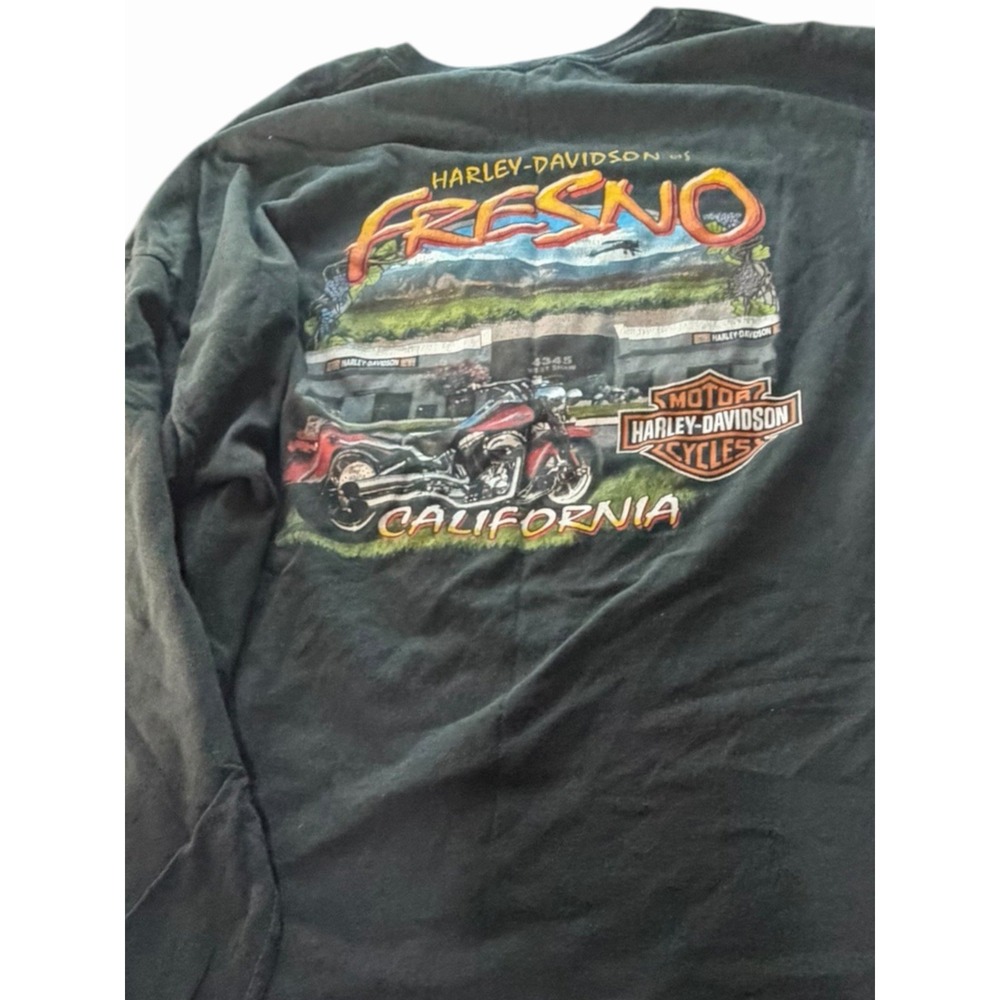 Vintage Harley Davidson Winged Motors Fresno CA Flame Long Sleeve Shirt 4XL - Picture 9 of 12